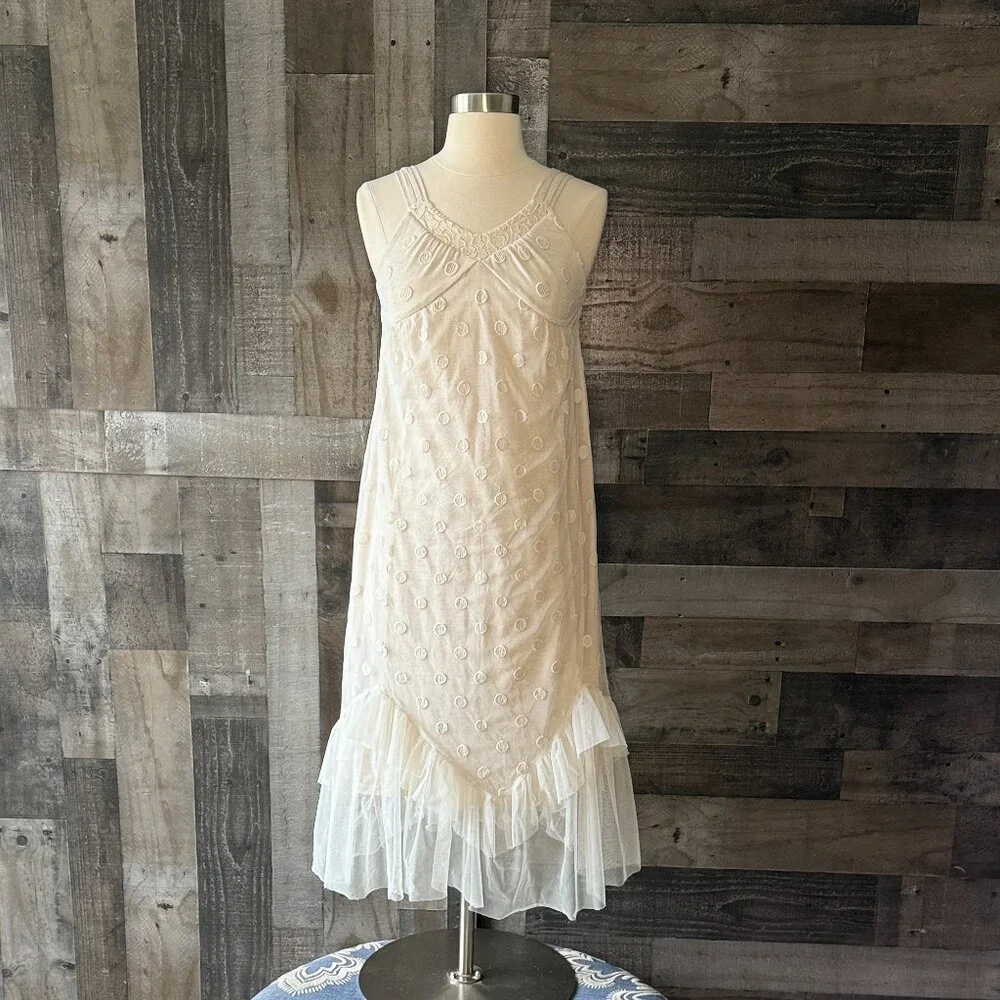 Isobella & Chloe cream polka dot lace dress girls size 8 garden party summer